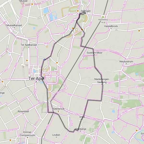 Map miniature of "Wessingtange Loop" cycling inspiration in Groningen, Netherlands. Generated by Tarmacs.app cycling route planner