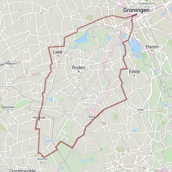 Map miniature of "Winde and Veenhuizen Adventure" cycling inspiration in Groningen, Netherlands. Generated by Tarmacs.app cycling route planner