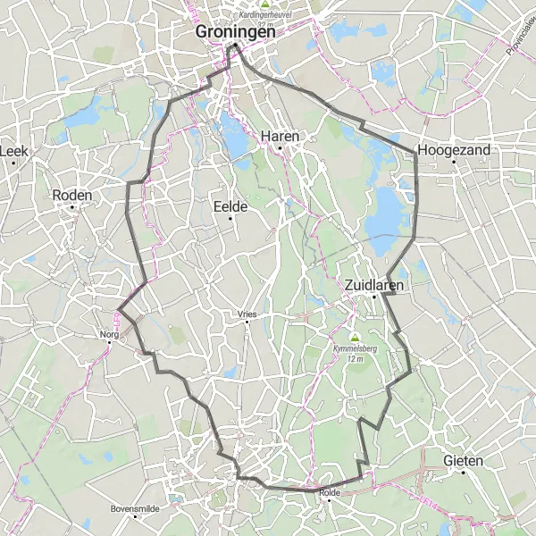 Miniatuurkaart van de fietsinspiratie "Ontdekkingstocht door Drenthe" in Groningen, Netherlands. Gemaakt door de Tarmacs.app fietsrouteplanner