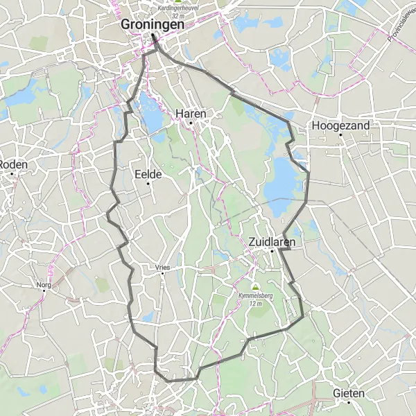 Map miniature of "Selwerd East Circular Route" cycling inspiration in Groningen, Netherlands. Generated by Tarmacs.app cycling route planner