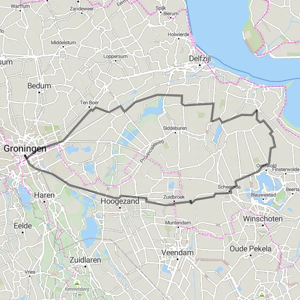 Map miniature of "History and Nature Exploration" cycling inspiration in Groningen, Netherlands. Generated by Tarmacs.app cycling route planner