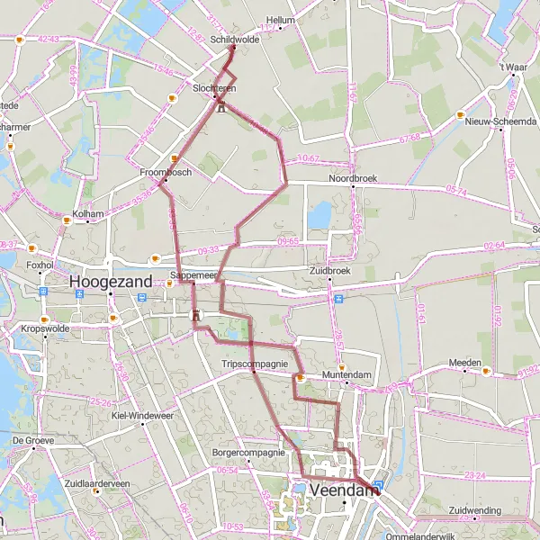 Miniatuurkaart van de fietsinspiratie "Gravelroute Slochteren en omgeving" in Groningen, Netherlands. Gemaakt door de Tarmacs.app fietsrouteplanner