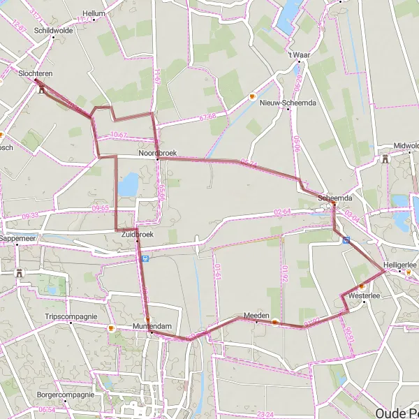 Miniatuurkaart van de fietsinspiratie "Noordbroek - Fraeylemaborg Ontdekkingstocht" in Groningen, Netherlands. Gemaakt door de Tarmacs.app fietsrouteplanner