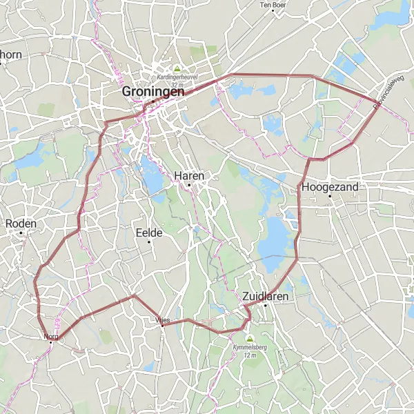 Map miniature of "Groningen Highlights" cycling inspiration in Groningen, Netherlands. Generated by Tarmacs.app cycling route planner