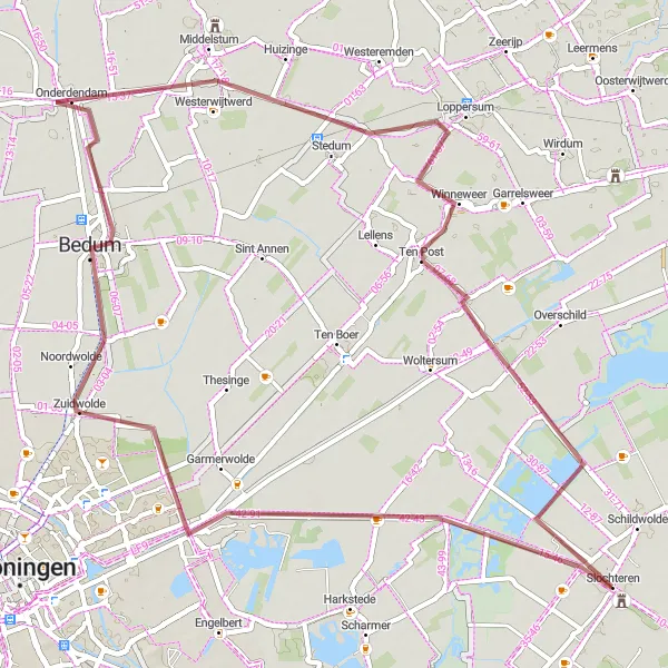 Miniatuurkaart van de fietsinspiratie "Schaaphok - Fraeylemaborg Graveltocht" in Groningen, Netherlands. Gemaakt door de Tarmacs.app fietsrouteplanner