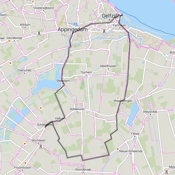 Map miniature of "Hidden Gems of Groningen" cycling inspiration in Groningen, Netherlands. Generated by Tarmacs.app cycling route planner