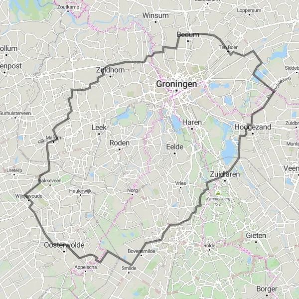 Map miniature of "Ultimate Groningen Expedition" cycling inspiration in Groningen, Netherlands. Generated by Tarmacs.app cycling route planner