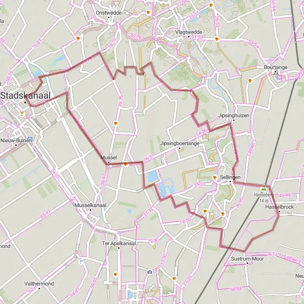 Miniatuurkaart van de fietsinspiratie "Gravelroute Stadskanaal - Harpel - Vledderveen" in Groningen, Netherlands. Gemaakt door de Tarmacs.app fietsrouteplanner