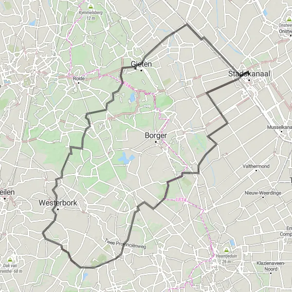 Miniatuurkaart van de fietsinspiratie "Ontdekkingstocht door Drenthe en Groningen" in Groningen, Netherlands. Gemaakt door de Tarmacs.app fietsrouteplanner