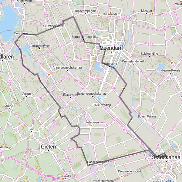 Map miniature of "Journey through the Countryside: Gasselternijveen to Wildervank" cycling inspiration in Groningen, Netherlands. Generated by Tarmacs.app cycling route planner