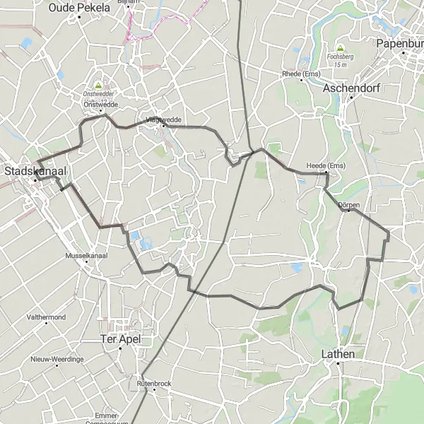 Map miniature of "Weite - Heede (Ems) - Transrapid - Vledderveen Road Route" cycling inspiration in Groningen, Netherlands. Generated by Tarmacs.app cycling route planner