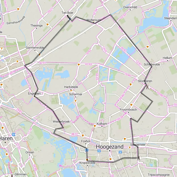 Map miniature of "Charming Road and Picturesque Landscapes" cycling inspiration in Groningen, Netherlands. Generated by Tarmacs.app cycling route planner