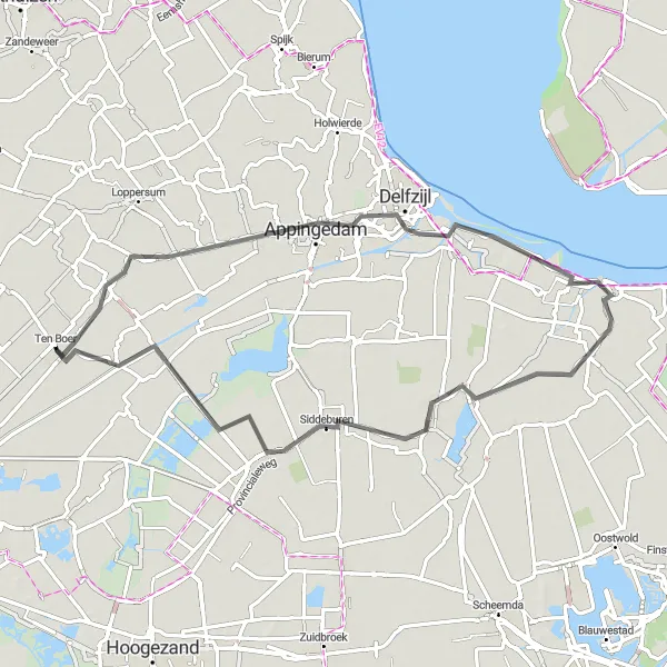 Map miniature of "Around Appingedam Road Loop" cycling inspiration in Groningen, Netherlands. Generated by Tarmacs.app cycling route planner
