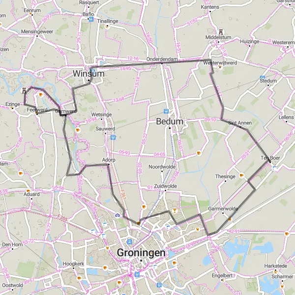 Map miniature of "Countryside Charm and Historic Villages" cycling inspiration in Groningen, Netherlands. Generated by Tarmacs.app cycling route planner