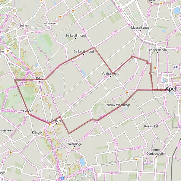 Map miniature of "Through Drenthe's Hidden Gems" cycling inspiration in Groningen, Netherlands. Generated by Tarmacs.app cycling route planner