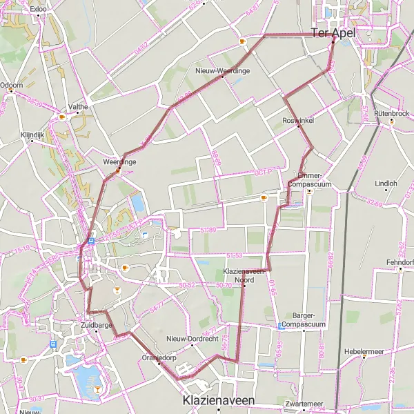 Map miniature of "Roswinkel Discovery Gravel Route" cycling inspiration in Groningen, Netherlands. Generated by Tarmacs.app cycling route planner
