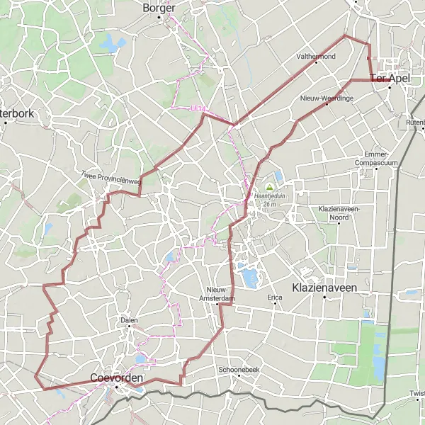 Map miniature of "Dakhelles and Old Fortresses" cycling inspiration in Groningen, Netherlands. Generated by Tarmacs.app cycling route planner