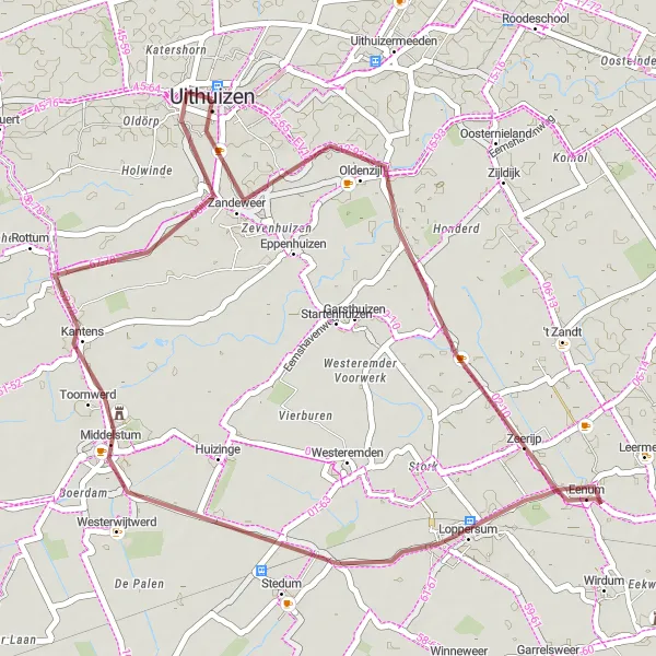 Map miniature of "Serene Gravel Ride" cycling inspiration in Groningen, Netherlands. Generated by Tarmacs.app cycling route planner