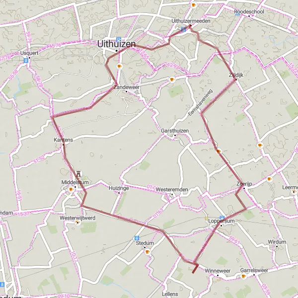 Map miniature of "Loppersum and Uithuizen Gravel Route" cycling inspiration in Groningen, Netherlands. Generated by Tarmacs.app cycling route planner