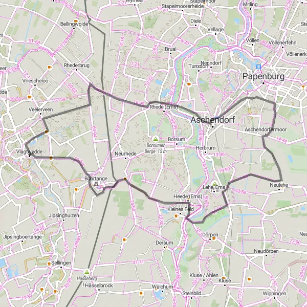 Miniatuurkaart van de fietsinspiratie "Grensoverschrijdende Fietservaring" in Groningen, Netherlands. Gemaakt door de Tarmacs.app fietsrouteplanner