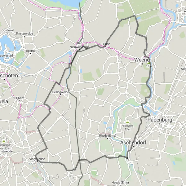 Miniatuurkaart van de fietsinspiratie "Ontdek Booneschans, Steinhaus Bunderhee en Weener" in Groningen, Netherlands. Gemaakt door de Tarmacs.app fietsrouteplanner