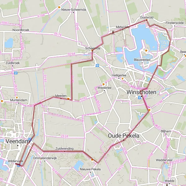 Map miniature of "Wildervank to Ommelanderwijk Gravel Route" cycling inspiration in Groningen, Netherlands. Generated by Tarmacs.app cycling route planner