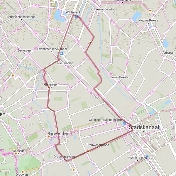 Miniatuurkaart van de fietsinspiratie "Ontdek Wildervank en Gasselternijveen per gravelbike" in Groningen, Netherlands. Gemaakt door de Tarmacs.app fietsrouteplanner