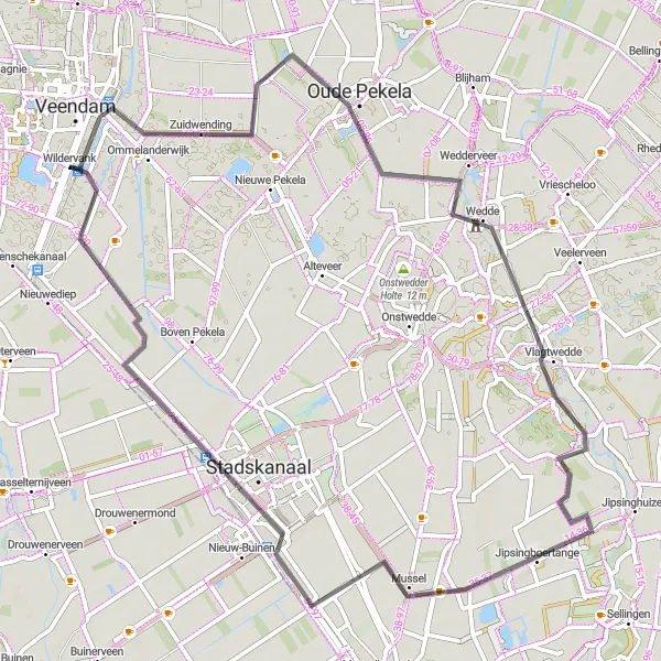 Map miniature of "Wildervank countryside" cycling inspiration in Groningen, Netherlands. Generated by Tarmacs.app cycling route planner