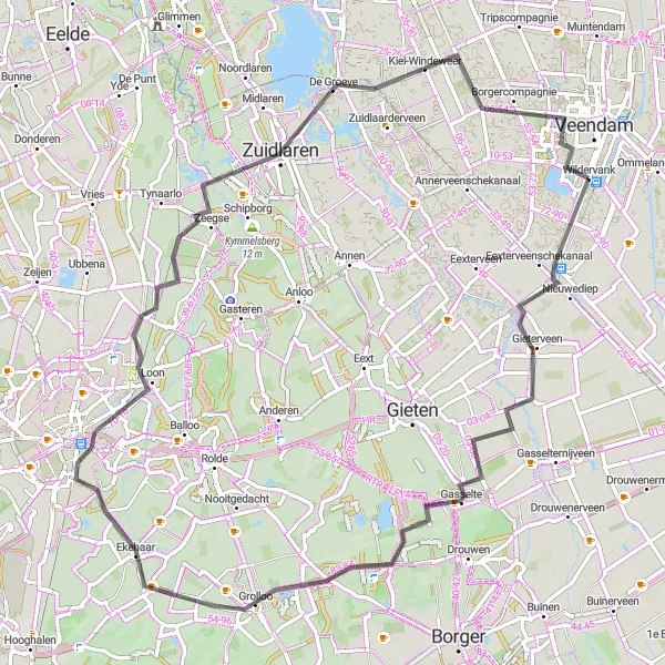 Map miniature of "Scenic countryside ride" cycling inspiration in Groningen, Netherlands. Generated by Tarmacs.app cycling route planner