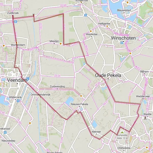 Miniatuurkaart van de fietsinspiratie "Avontuurlijke graveltocht rond Zuidbroek" in Groningen, Netherlands. Gemaakt door de Tarmacs.app fietsrouteplanner