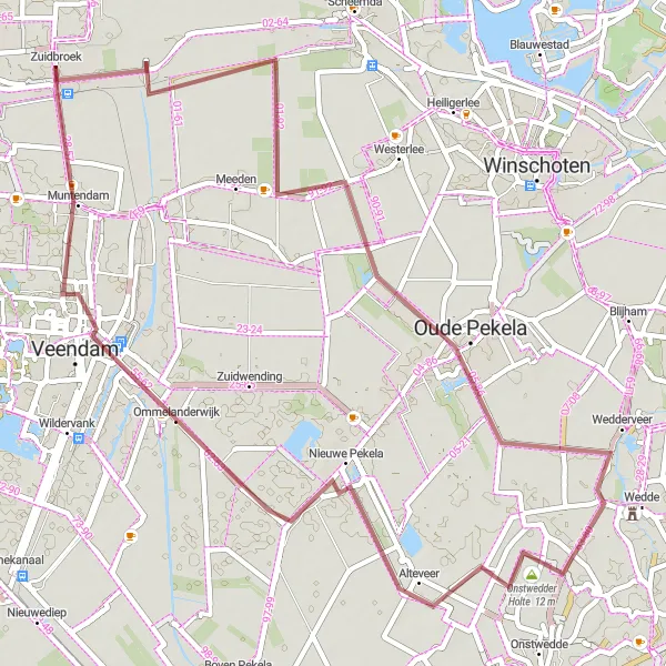 Map miniature of "Zuidbroek - Muntendam Gravel Route" cycling inspiration in Groningen, Netherlands. Generated by Tarmacs.app cycling route planner