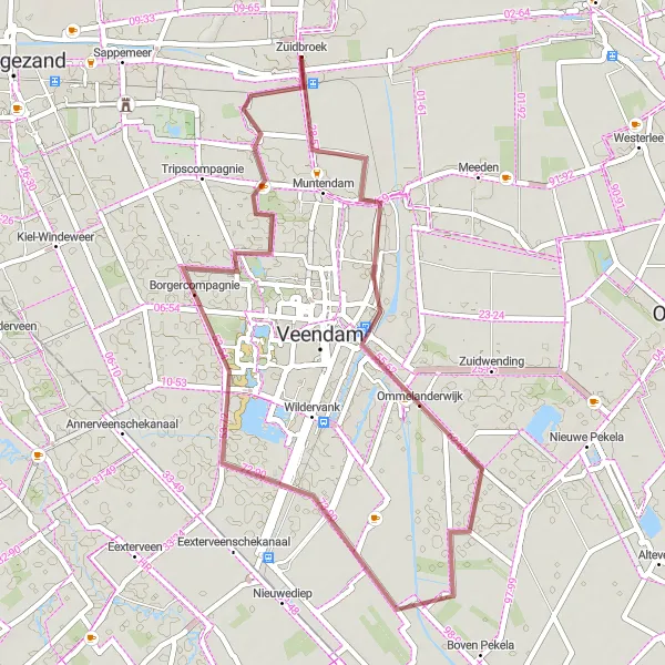 Miniatuurkaart van de fietsinspiratie "Korte graveltocht vanuit Zuidbroek" in Groningen, Netherlands. Gemaakt door de Tarmacs.app fietsrouteplanner