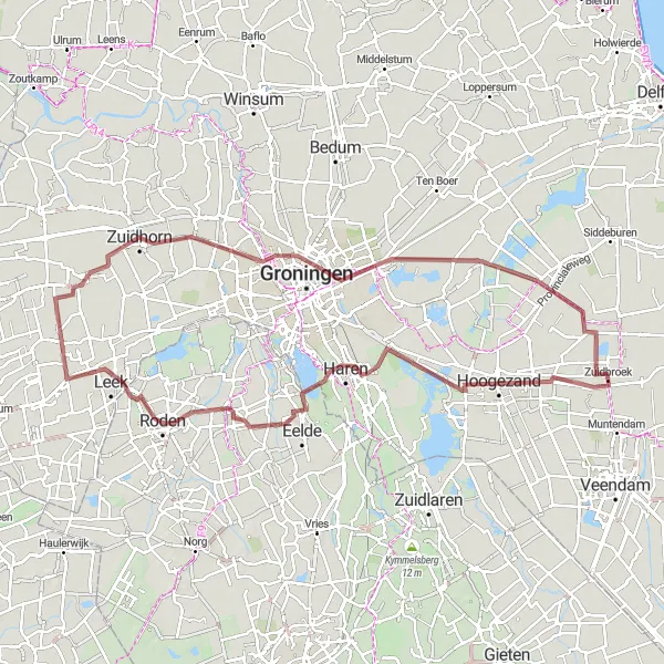 Map miniature of "The Groningen Gravel Ride" cycling inspiration in Groningen, Netherlands. Generated by Tarmacs.app cycling route planner