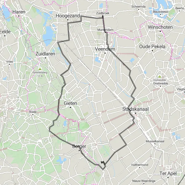 Miniatuurkaart van de fietsinspiratie "Verborgen schatten van Groningen" in Groningen, Netherlands. Gemaakt door de Tarmacs.app fietsrouteplanner