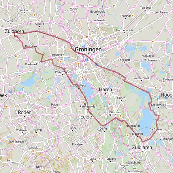 Map miniature of "Groningen Countryside" cycling inspiration in Groningen, Netherlands. Generated by Tarmacs.app cycling route planner