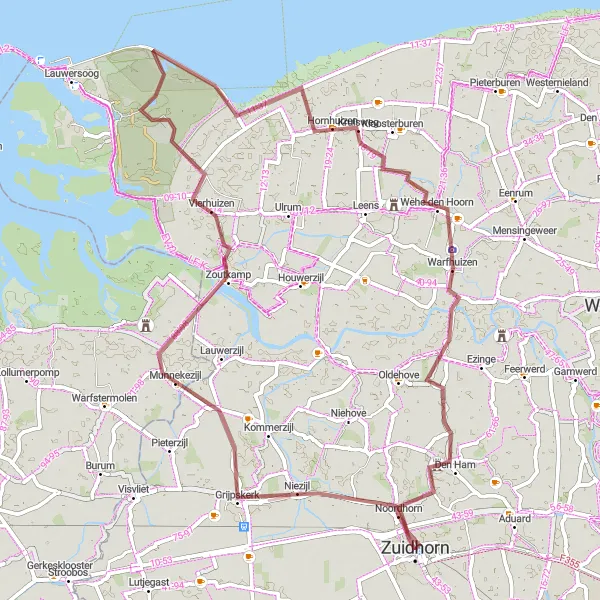 Miniatuurkaart van de fietsinspiratie "Noord-Groningen Gravel Avontuur" in Groningen, Netherlands. Gemaakt door de Tarmacs.app fietsrouteplanner