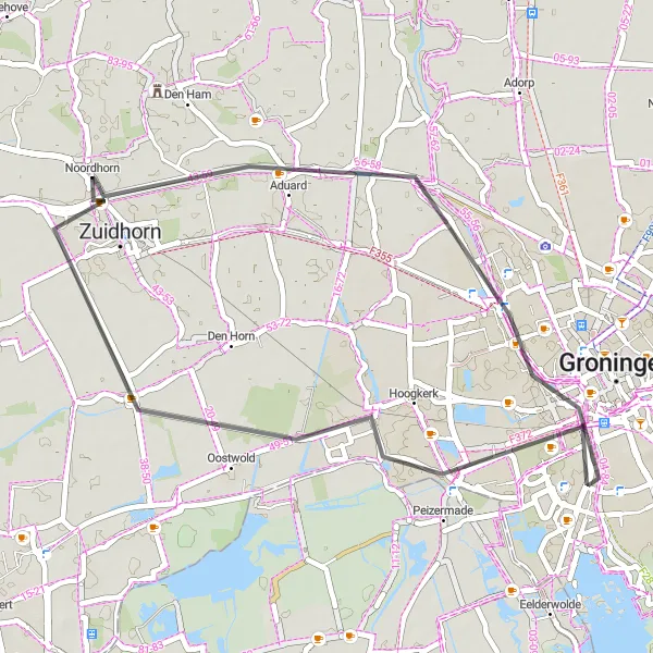 Map miniature of "Zuidhorn Aduard Loop" cycling inspiration in Groningen, Netherlands. Generated by Tarmacs.app cycling route planner