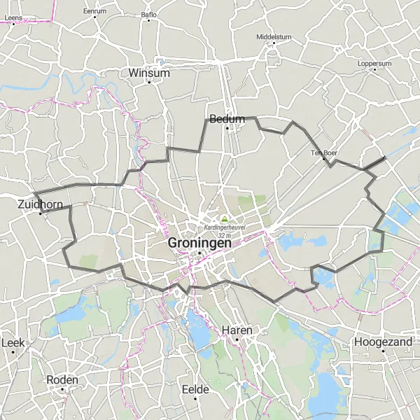 Miniatuurkaart van de fietsinspiratie "Ontdek het Hoge Noorden per fiets - 76 km" in Groningen, Netherlands. Gemaakt door de Tarmacs.app fietsrouteplanner