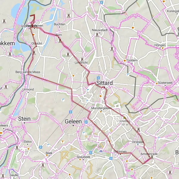 Map miniature of "Schinnen and Glimpses of Limburg" cycling inspiration in Limburg (NL), Netherlands. Generated by Tarmacs.app cycling route planner