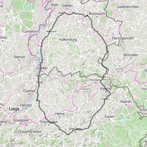 Miniatuurkaart van de fietsinspiratie "Heuvelachtige Fietsroute door Limburg" in Limburg (NL), Netherlands. Gemaakt door de Tarmacs.app fietsrouteplanner