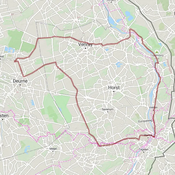 Map miniature of "Venlo Adventure" cycling inspiration in Limburg (NL), Netherlands. Generated by Tarmacs.app cycling route planner