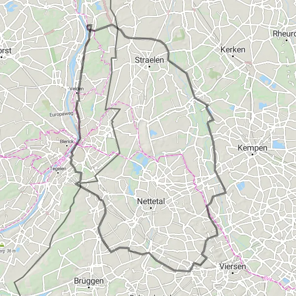 Map miniature of "Arcen Loop" cycling inspiration in Limburg (NL), Netherlands. Generated by Tarmacs.app cycling route planner