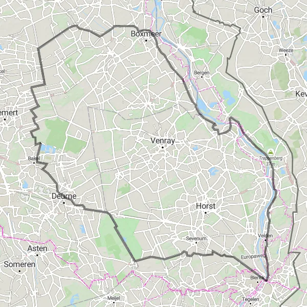 Miniatuurkaart van de fietsinspiratie "Wegroute vanuit Arcen" in Limburg (NL), Netherlands. Gemaakt door de Tarmacs.app fietsrouteplanner