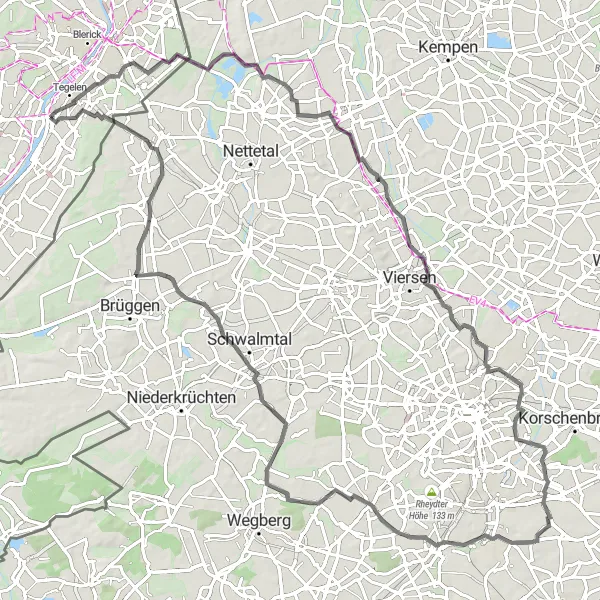 Map miniature of "Road Cycling Discovery: Tegelen and Beyond" cycling inspiration in Limburg (NL), Netherlands. Generated by Tarmacs.app cycling route planner