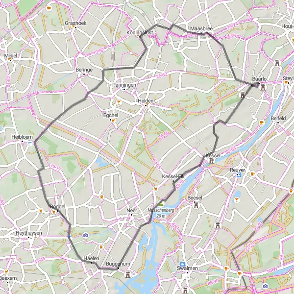 Miniatuurkaart van de fietsinspiratie "Kasteel Scheres en Koningslust Route" in Limburg (NL), Netherlands. Gemaakt door de Tarmacs.app fietsrouteplanner