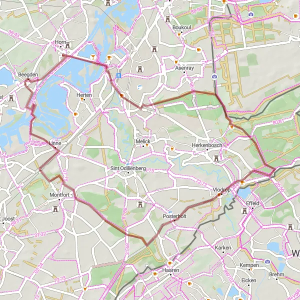 Map miniature of "Tranquil Gravel Escape" cycling inspiration in Limburg (NL), Netherlands. Generated by Tarmacs.app cycling route planner