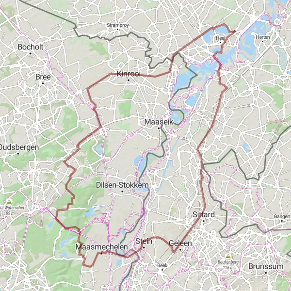 Miniatuurkaart van de fietsinspiratie "Avontuurlijke gravelrit door Limburg" in Limburg (NL), Netherlands. Gemaakt door de Tarmacs.app fietsrouteplanner