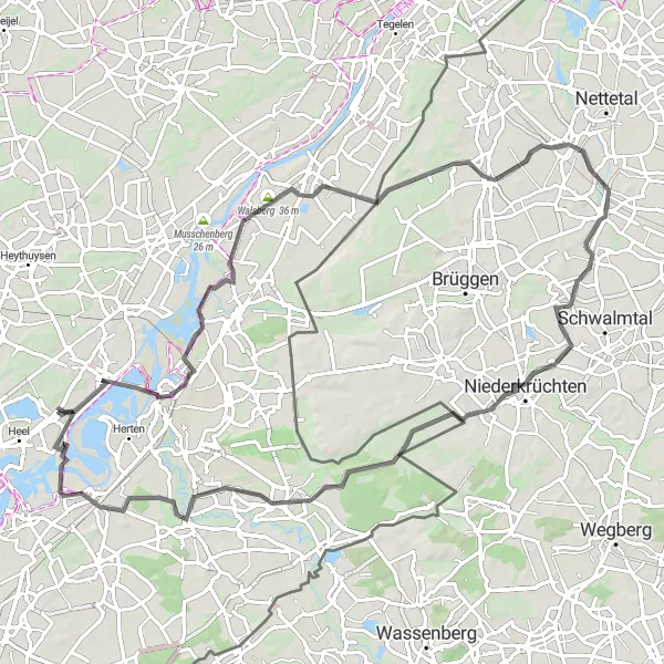 Miniatuurkaart van de fietsinspiratie "Fietsroute Beesel - Dilkrath - Uitzichttoren - Herkenbosch - Beegden" in Limburg (NL), Netherlands. Gemaakt door de Tarmacs.app fietsrouteplanner