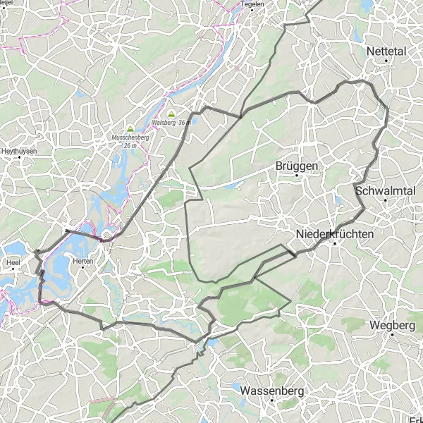 Map miniature of "Historic Road Adventure" cycling inspiration in Limburg (NL), Netherlands. Generated by Tarmacs.app cycling route planner