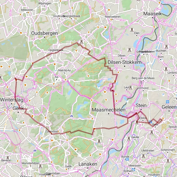 Miniatuurkaart van de fietsinspiratie "Gravelavontuur door Genk en Opglabbeek" in Limburg (NL), Netherlands. Gemaakt door de Tarmacs.app fietsrouteplanner